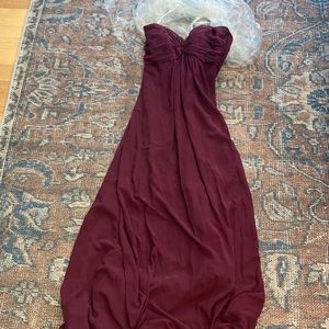 David’s Bridal Strapless Sheer Chiff Dress Wine